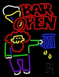 Double Stroke Bar Open With Man And Mug Neon Sign
