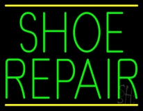 Green Shoe Repair Yellow Lines Neon Sign