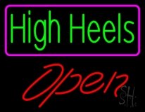High Heels Open With Pink Border Neon Sign