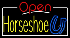 Horseshoe Open White Border Neon Sign