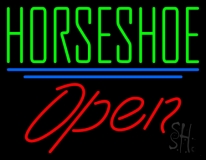 Horseshoe Open With Blue Line Neon Sign