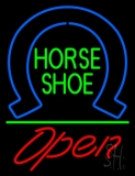 Horseshoe Open With Green Line Neon Sign
