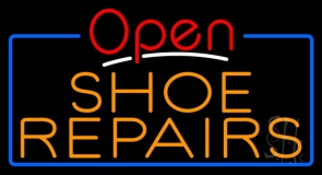 Orange Shoe Repairs Open Neon Sign
