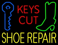 Red Keys Cut Yellow Shoe Repair Neon Sign