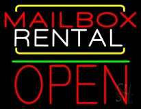 Red Mailbox Blue Rental Open 1 Neon Sign