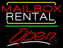 Red Mailbox Blue Rental Open 3 Neon Sign