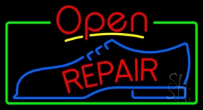 Red Repair Shoe Logo Open Neon Sign