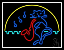 Saxophone Cat Logo Neon Sign
