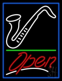Saxophone Open Blue Border Green Line 3 Neon Sign