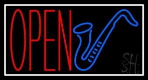 Saxophone Open White Border Neon Sign
