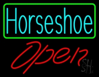Turquoise Horseshoe Open With Border Neon Sign