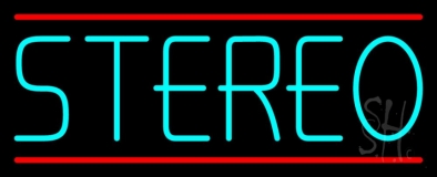 Turquoise Stereo Block Red Line Neon Sign