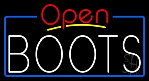 White Boots Open With Border Neon Sign