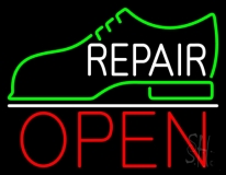 White Repair Shoe Logo Open Neon Sign