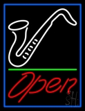 White Saxophone Red Open Blue Border And Green Line 4 Neon Sign