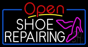 White Shoe Repairing Open Neon Sign