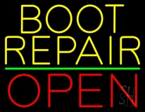 Yellow Boot Repair Open Neon Sign