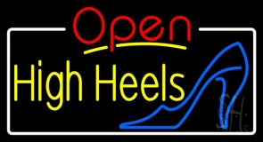 Yellow High Heels Open With White Border Neon Sign