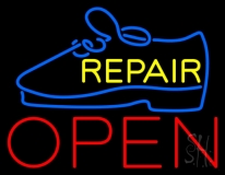 Yellow Repair Blue Shoe Open Neon Sign