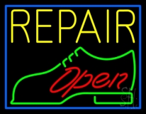 Yellow Repair Shoe Logo Open Neon Sign