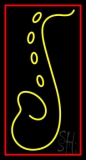 Yellow Saxophone Logo Red Border Neon Sign