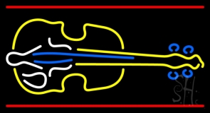 Yellow Violin Red Line Neon Sign
