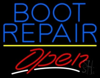 Blue Boot Repair Open With Line Neon Sign