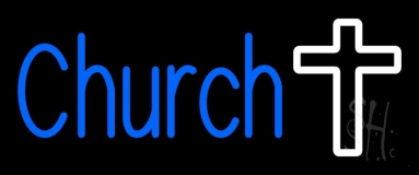 Blue Church With Cross Neon Sign