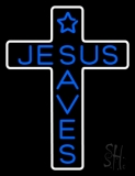 Blue Jesus Saves White Cross With Border Neon Sign
