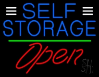 Blue Self Storage With Open 2 Neon Sign