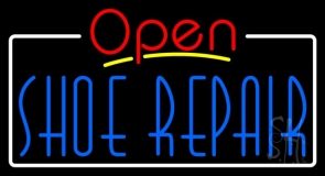 Blue Shoe Repair Open White Border Neon Sign