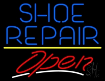 Blue Shoe Repair Open With Line Neon Sign