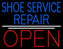 Blue Shoe Service Repair Open Neon Sign