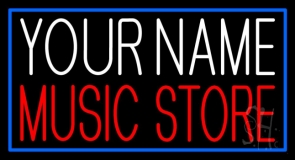 Custom Music Store Red Border Blue Neon Sign