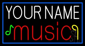 Custom Music With Notes Blue Border Neon Sign