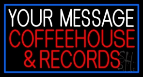 Custom Red Coffee House And Records Blue Border Neon Sign