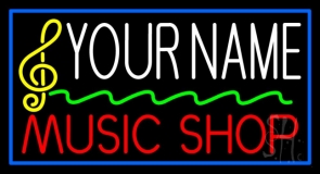 Custom Red Music Shop Yellow Note Blue Border Neon Sign