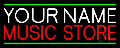 Custom Red Music Store Green Line Neon Sign