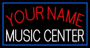 Custom White Music Center Blue Border Neon Sign