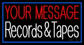 Custom White Records And Tapes Blue Border Neon Sign