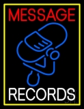 Custom White Records Block Blue Logo Yellow Border Neon Sign