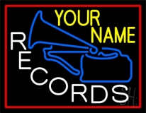 Custom White Records Block With Blue Logo Neon Sign