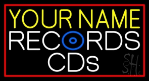 Custom White Records Cds Red Border Neon Sign