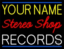 Custom White Records Red Stereo Shop Blue Line Neon Sign