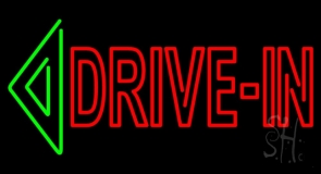 Double Stroke Drive In With Arrow Neon Sign