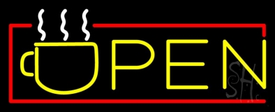 Yellow Tea Open With Red Border Neon Sign