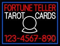 Fortune Teller Tarot Cards With Phone Number Blue Border Neon Sign