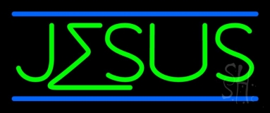 Green Jesus Blue Line Neon Sign