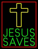 Green Jesus Saves Yellow Cross Neon Sign