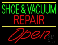 Green Shoe And Vacuum Red Repair Open Neon Sign